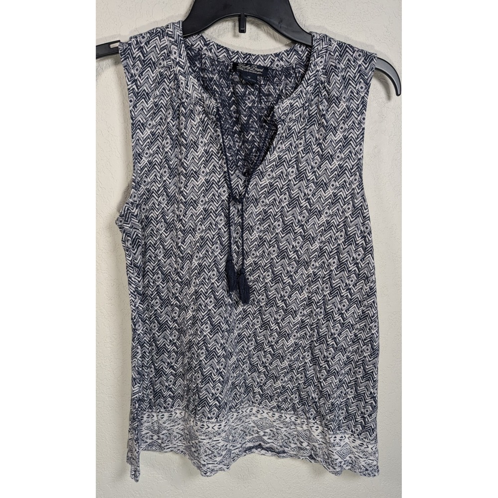 Lucky Brand‎ Women Top Dark Blue Sleeveless Knit Tank Tribal Print Sz M